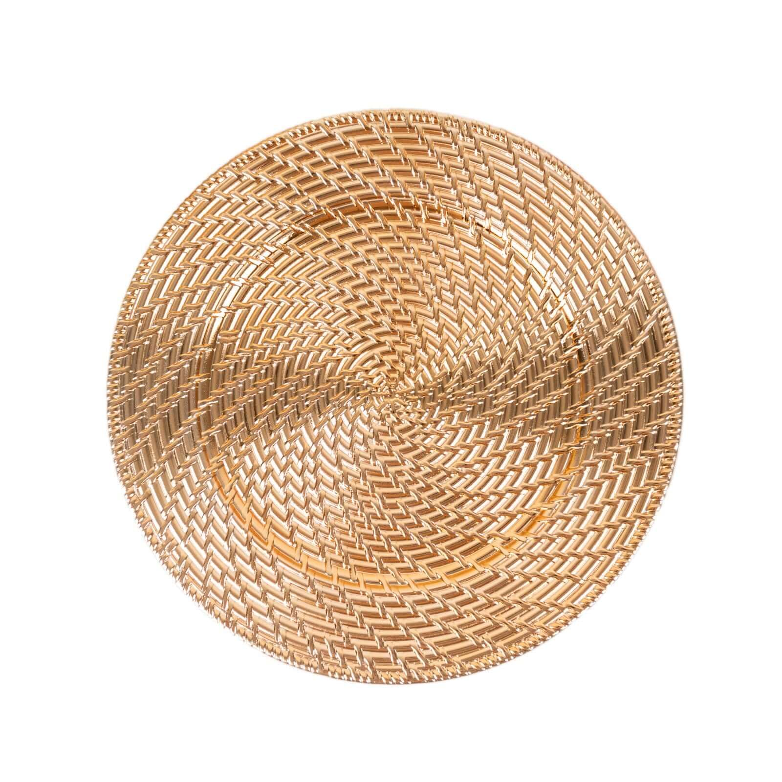 Efavormart 6 Pack Metallic Gold Swirl Rattan Acrylic Charger Plates - 13