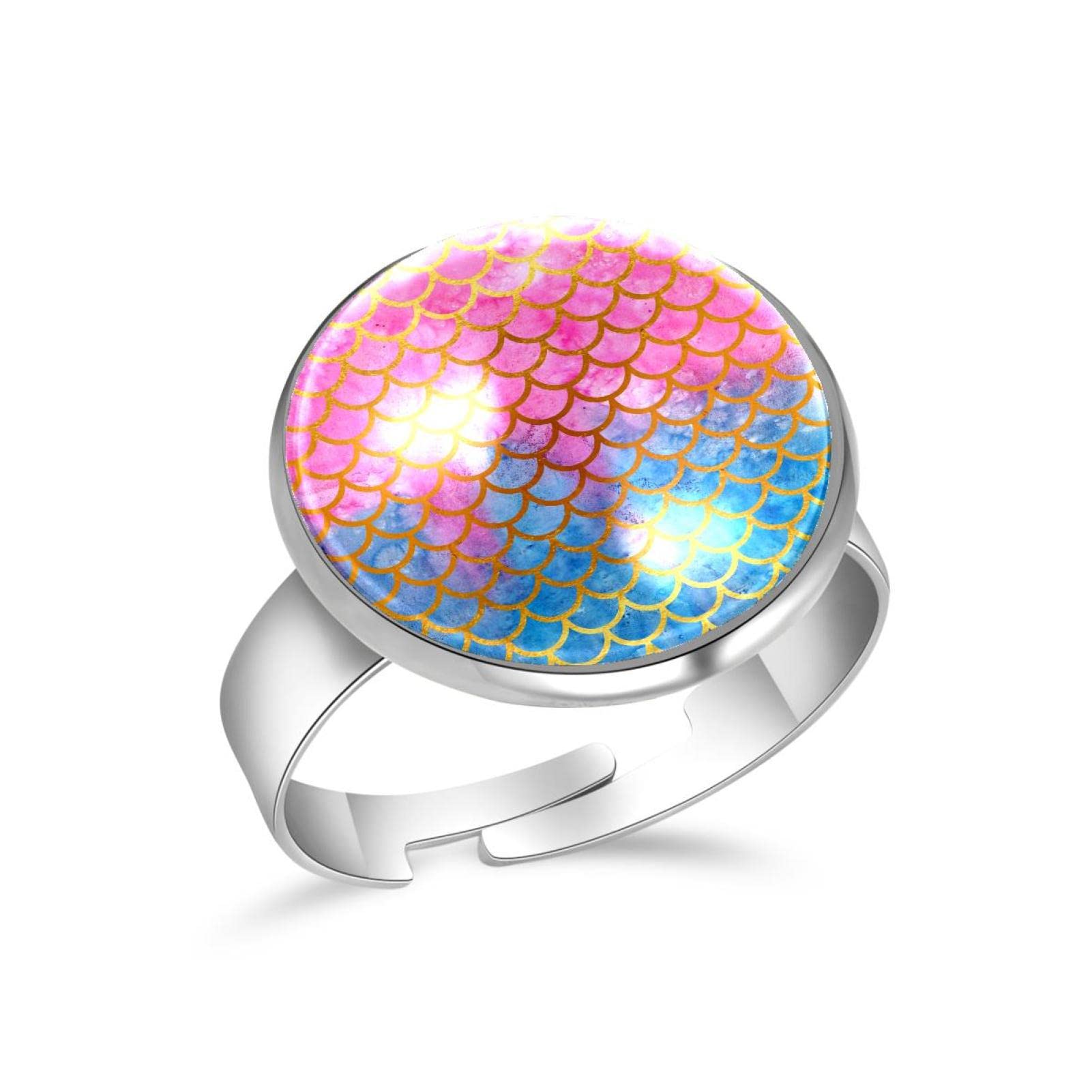 Women's Mermaid Scale Stainless Steel Rings - Adjustable Crystal Glass Rings for Women & Girls in Pink & Blue | Perfect for Parties, Gifts, and Everyday Fashion Accessories