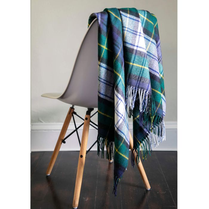Gordon Dress Modern Tartan Lambwool Blanket - Soft & Warm Plaid Wool Throw for Cozy Home, Office, and Travel Use