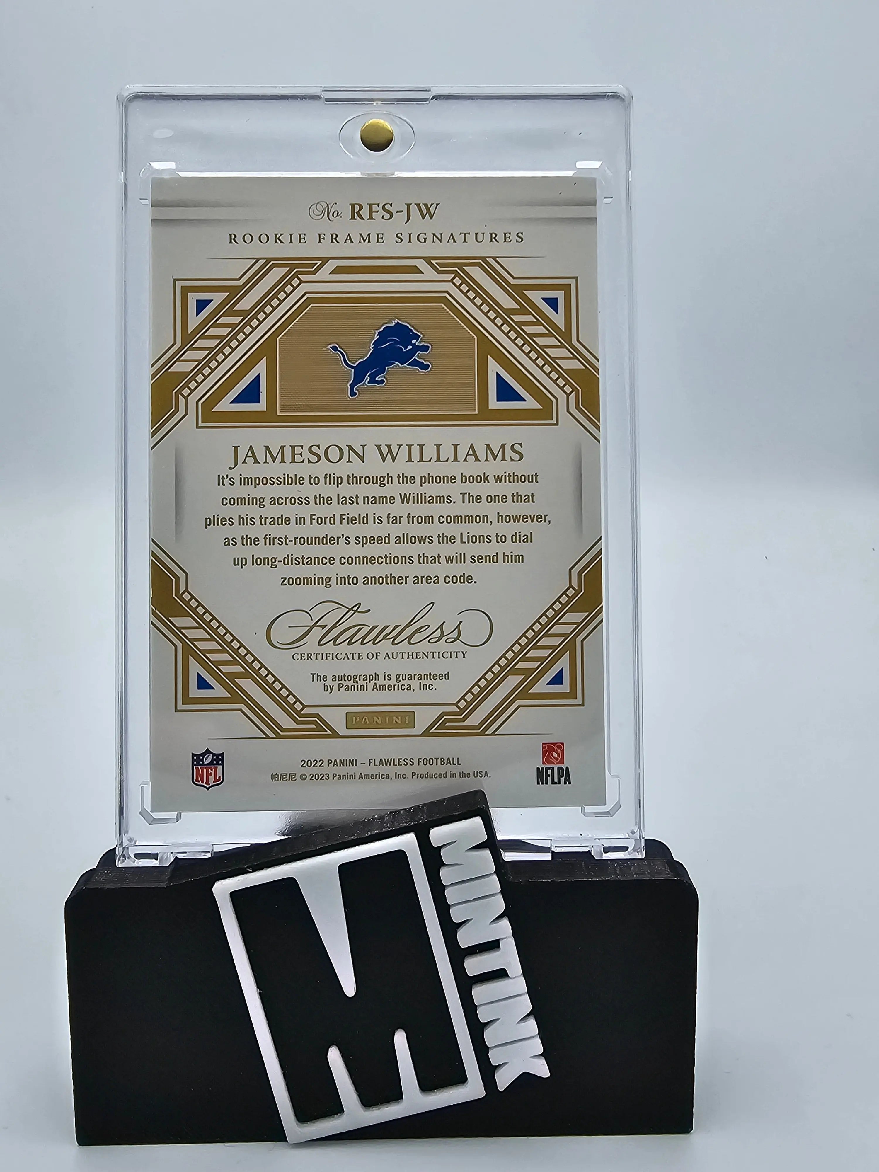 2022 Panini Flawless Jameson Williams Rookie Card Silver Foil Autograph 09/15 - Rare Collectible for Sports Memorabilia & Trading Card Enthusiasts