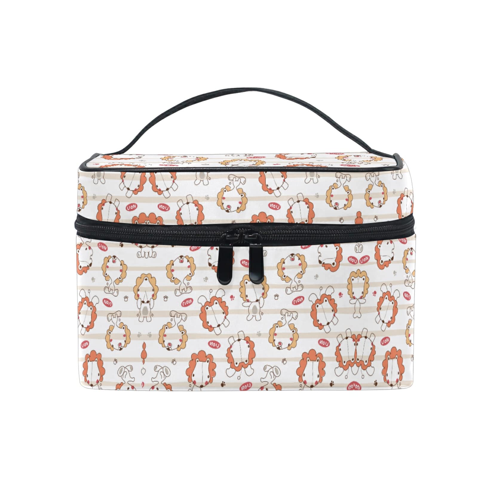Cute Lion Stripes Cosmetic Bag - Waterproof Makeup Organizer with Zipper for Women & Girls | Perfect for Travel, Gym, and Daily Essentials Storage