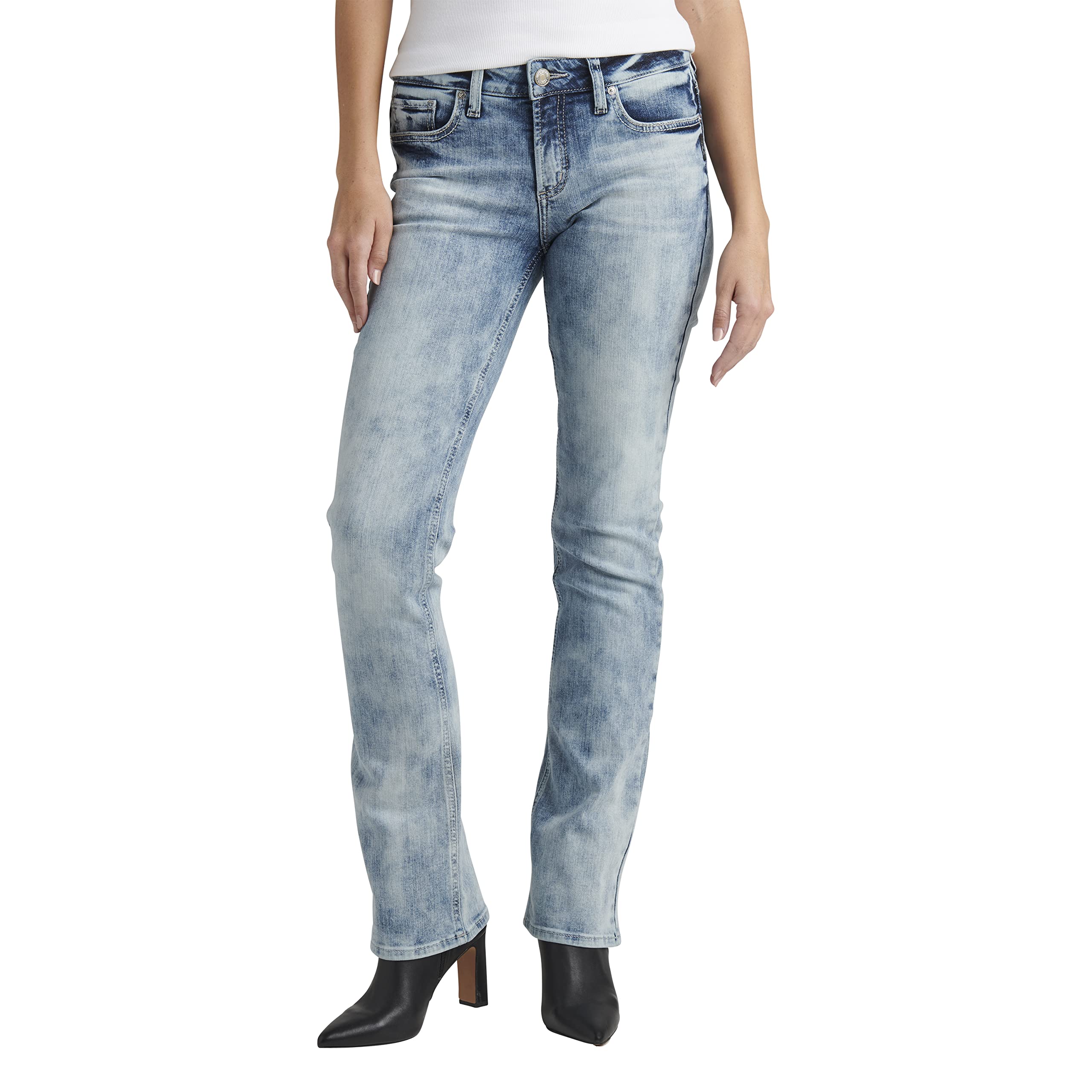 Silver Jeans Co. Women's Elyse Mid Rise Slim Bootcut Jeans - Comfortable Stretch Denim Pants for Casual Wear & Everyday Outfits