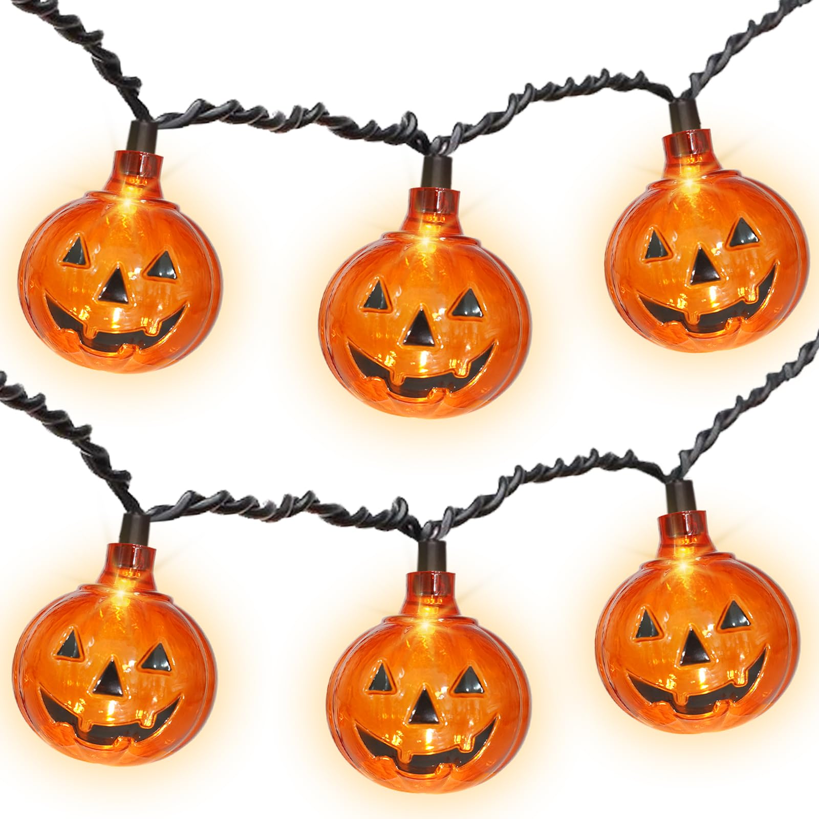 SUNSGNE Halloween Pumpkin LED String Lights - 8.5Ft Waterproof Plug-in Jack O Lantern Lights with 10 Pumpkin Bulbs for Indoor Outdoor Home Decor | Perfect for Halloween Party, Yard, Porch, Window & Pumpkin Patch Decorations