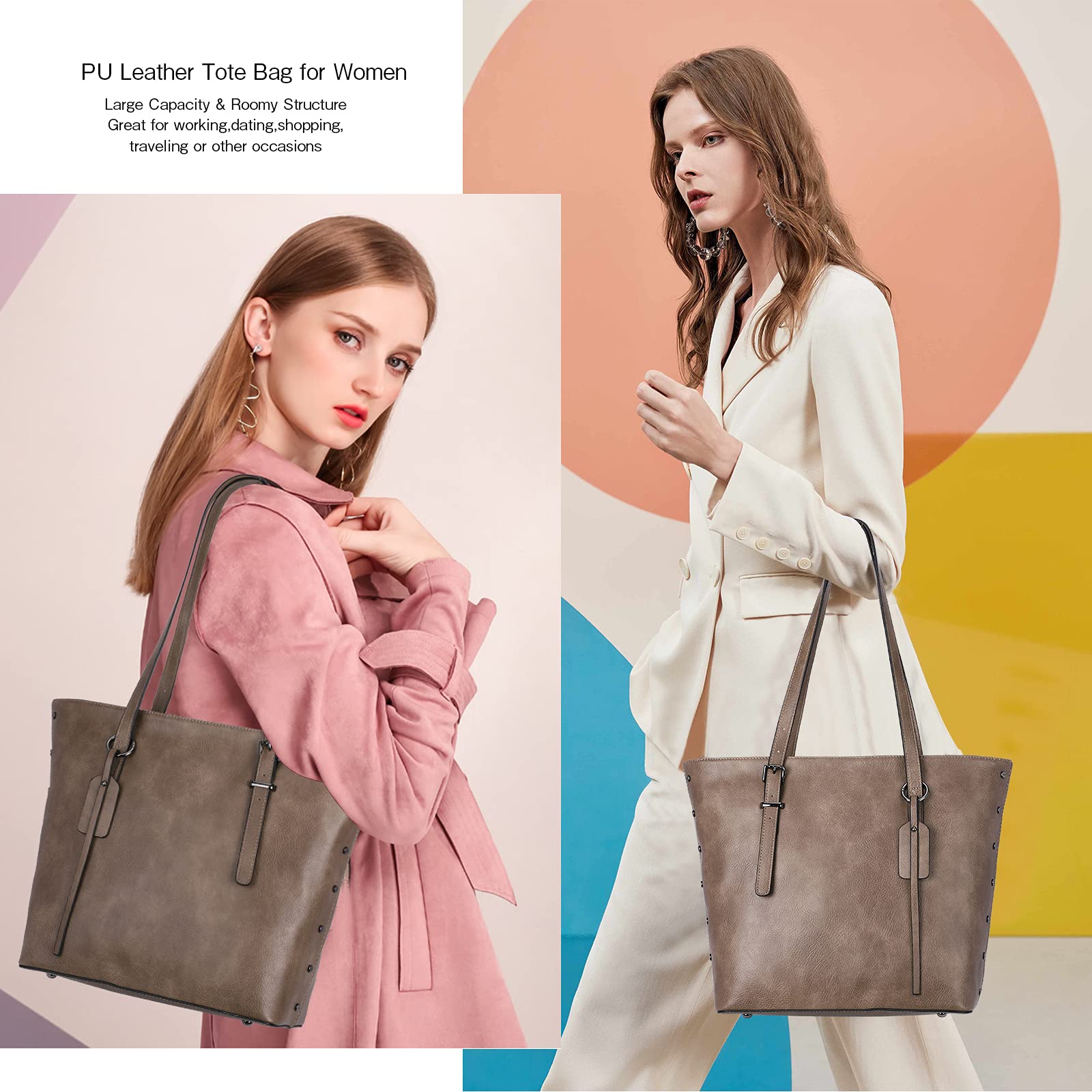 KL928 Women's PU Leather Tote Bag - Large Shoulder Bag & Top Handle Satchel Purse 2-Piece Set for Work, Travel & Everyday Use | Durable & Stylish Handbags