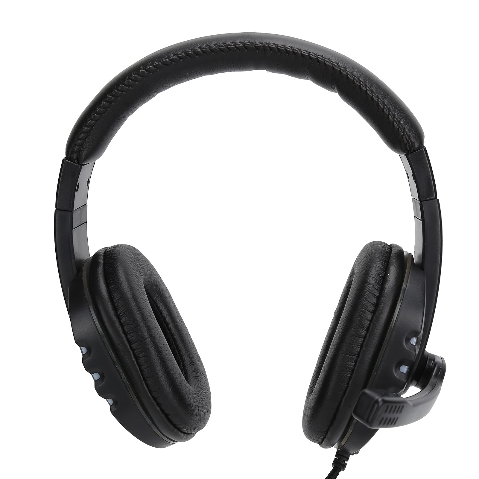 01 02 015 Wired Headset with Glowing LED Lights & Rotating Microphone - Noise Cancelling Office Headphones for Home, Work, Gaming & Online Meetings (Black Standard Edition)