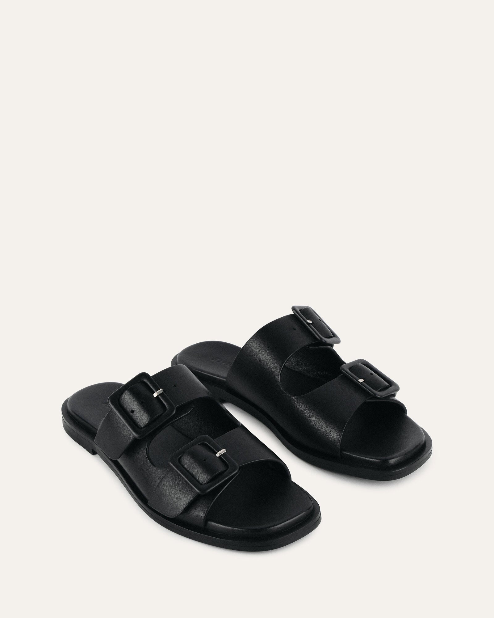 SEBASTIAN Black Leather Flat Slide Sandals - Comfortable Casual Shoes for Women & Men - Perfect for Beach, Pool, and Summer Outfits