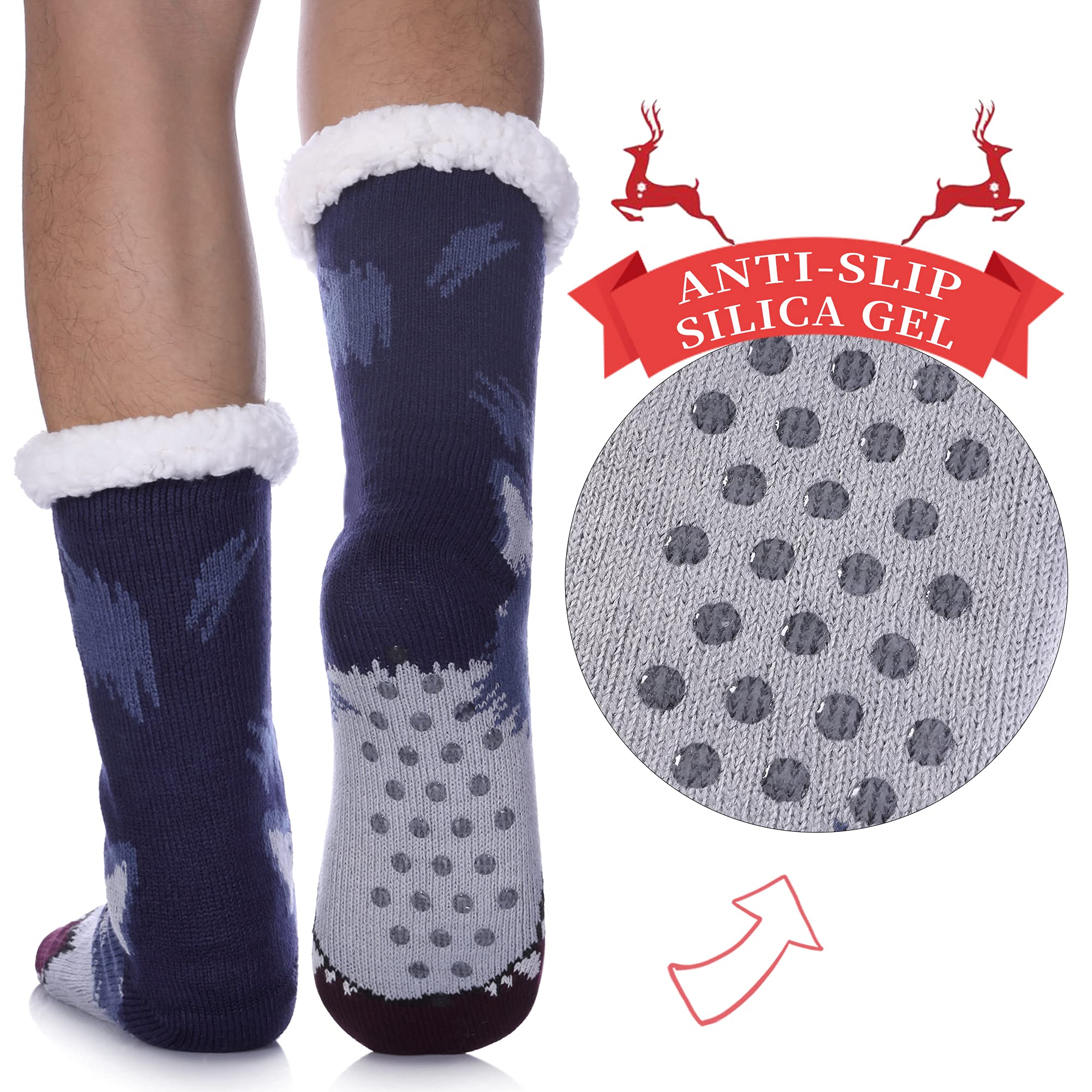 Men's Non-Slip Slipper Socks with Grippers - Winter Warm Fuzzy Cozy Indoor/Outdoor House Shoes - Perfect for Home, Office & Travel Comfort