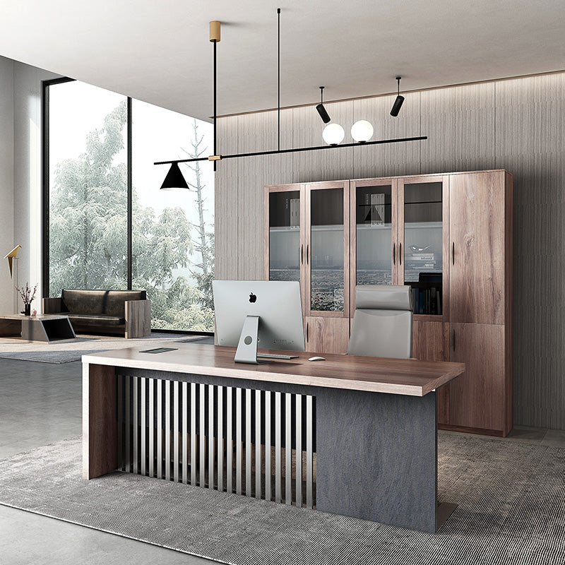 AFTAN 180cm Executive Desk with Pedestal & Right Mobile Return - Warm Oak & Black Finish - Perfect for Home Office & Professional Workspaces