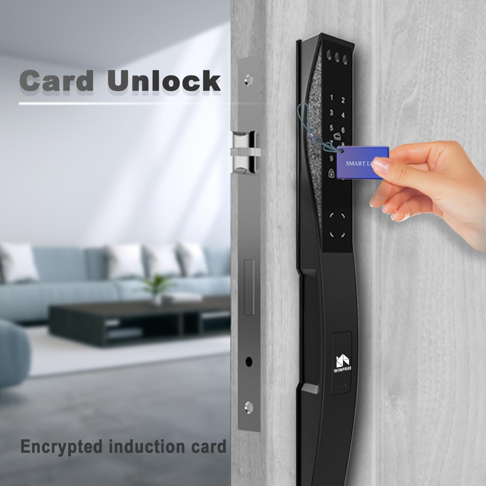 WINFREE 3D Face Recognition Smart Door Lock - Fingerprint, Passcode, IC Card & APP Control - Waterproof Rechargeable Smart Lock for Home Front Door & Gate Security - Perfect for Apartments, Villas and Office Buildings
