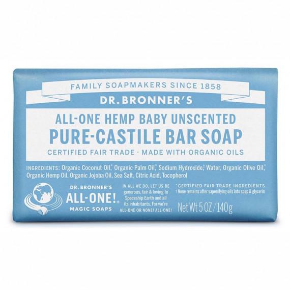 Dr. Bronner's Pure Castile Bar Soap - Unscented Baby Soap for Sensitive Skin | Gentle Cleansing for Newborns & Kids | Organic & Vegan