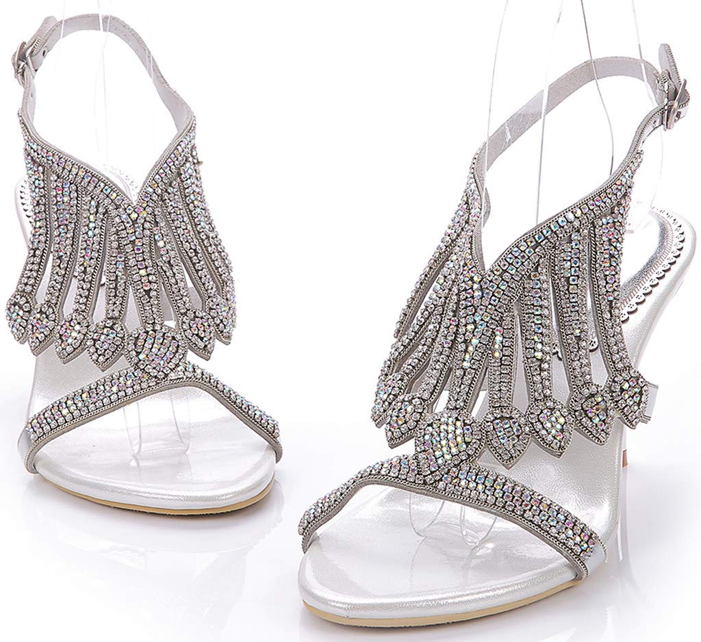LizFoYa Women's Crystal Ankle Strap High Heel Sandals - Shimmery Prom Evening Shoes for Parties, Weddings & Special Occasions