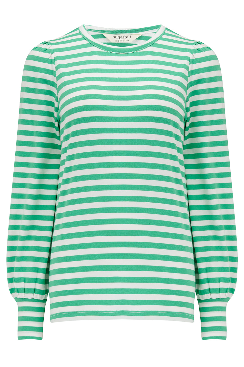 Griselda Women's Jersey Top - Green & Off White Striped Casual Shirt for Summer Outfits and Layering