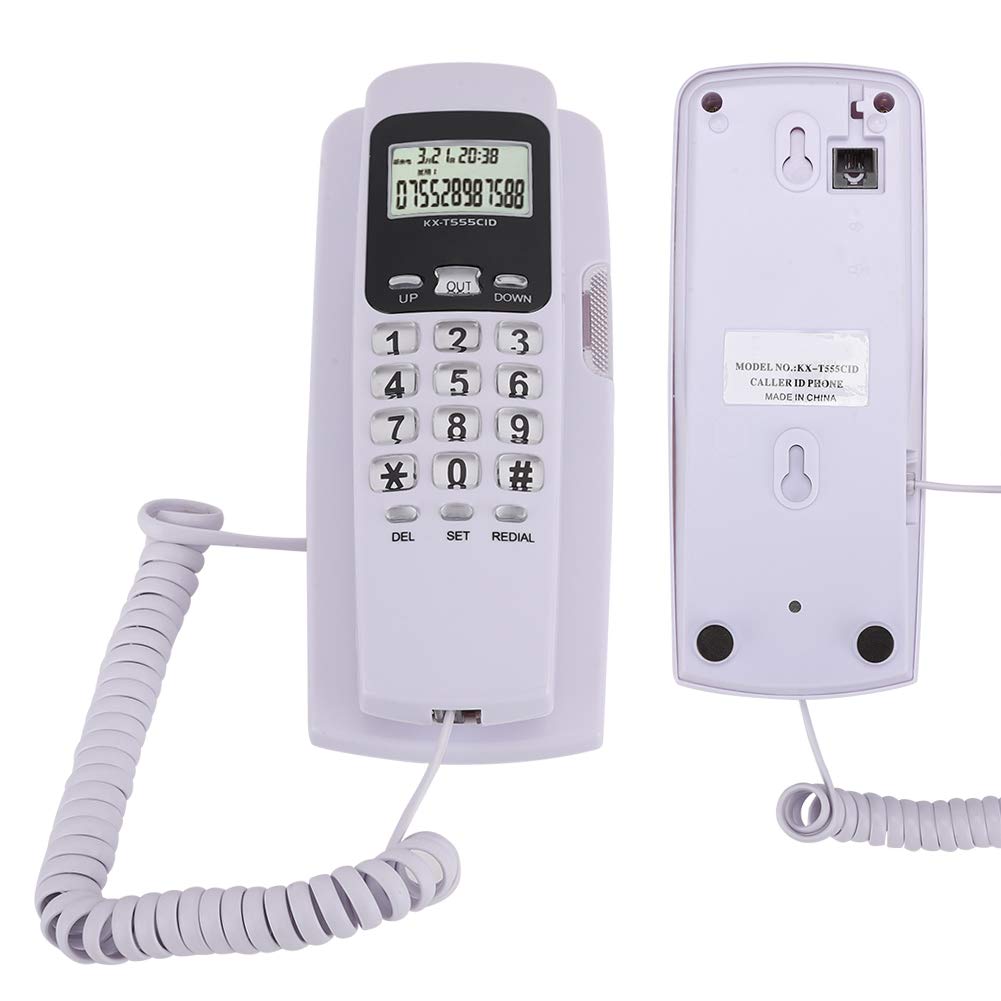 Mini White Corded Desktop Landline Phone with Caller ID & LCD Backlight Display - Perfect for Hotel, Home, and Office Use (No Wall Mount)