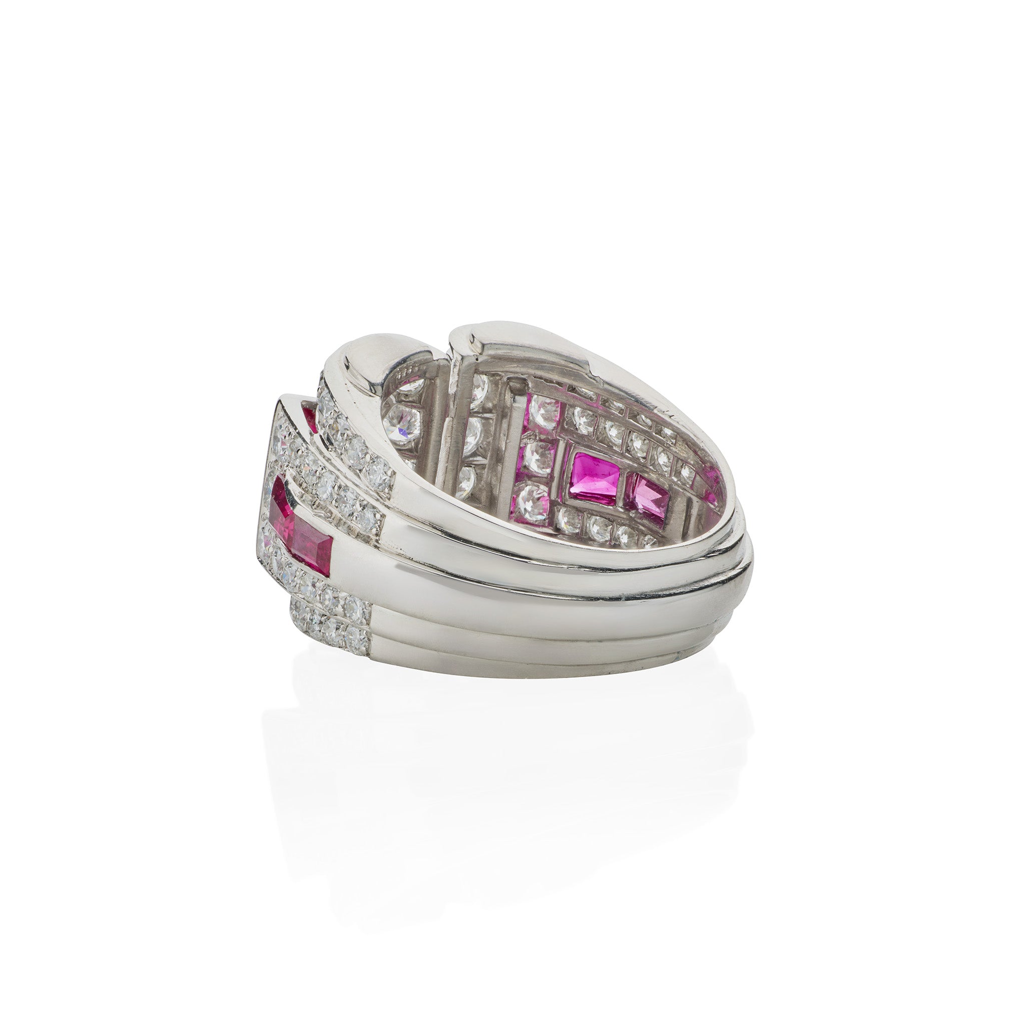 Vintage Art Moderne Platinum Ring with Ruby & Diamond - Elegant Jewelry for Weddings, Anniversaries & Special Occasions