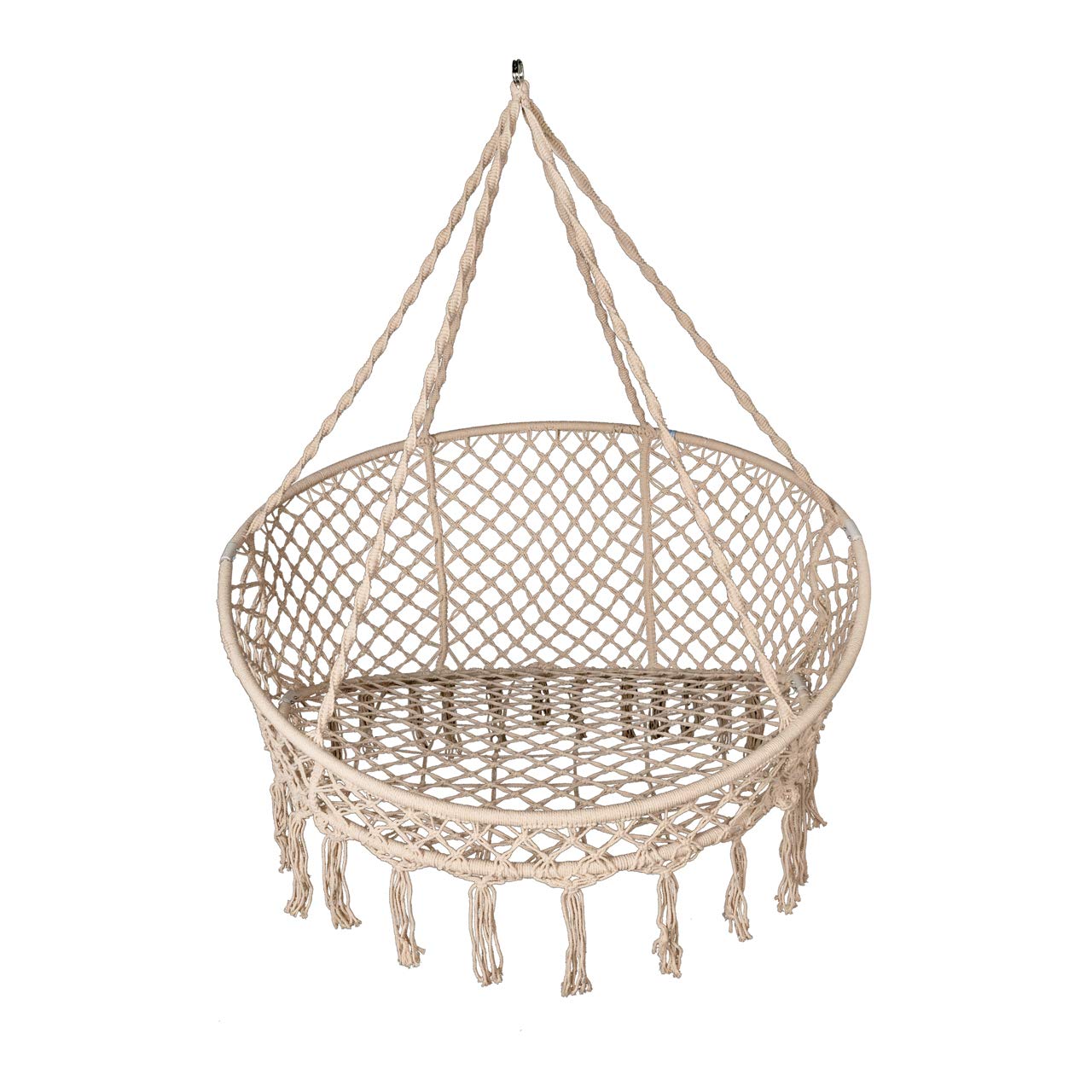 Bohemian Macramé Swing Chair with Pillows & Hanging Hardware - Handcrafted 2-Person Hammock for Indoor/Outdoor Use, 500lb Capacity, Collapsible White Canvas - Perfect for Patio, Garden, Backyard Relaxation & Boho Home Decor