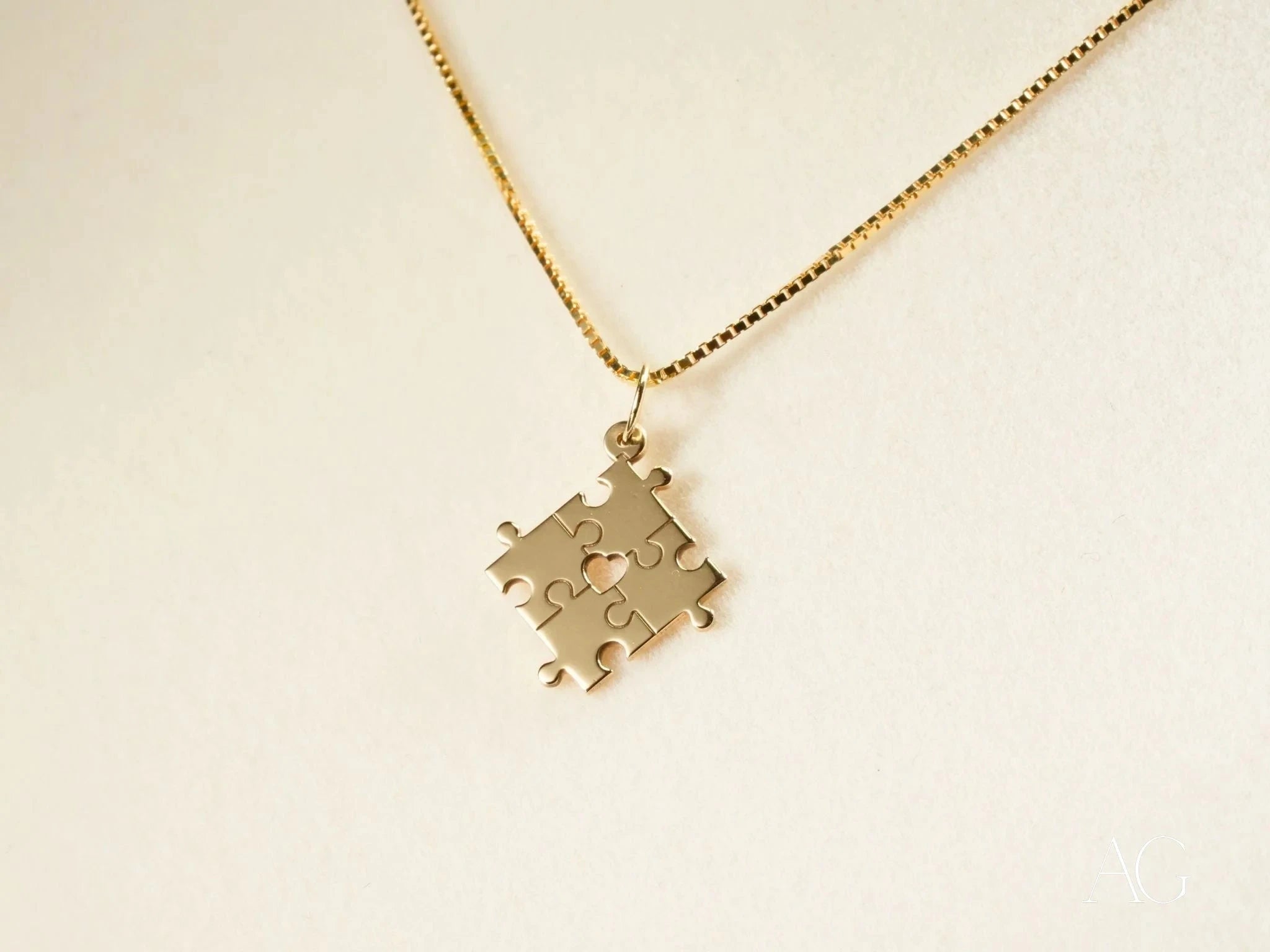 Golden Puzzle Autism Awareness Necklace - Symbol of Support & Hope for Autism Awareness Month, Special Needs Gifts, Jewelry for Parents & Caregivers - Perfect for Fundraisers, Daily Wear & Advocacy Events