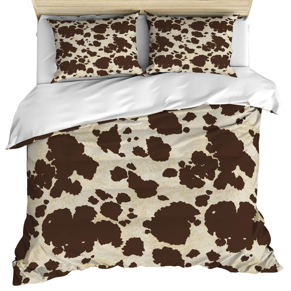 Cowhide Print Full Size Duvet Cover Set - 3 Piece Brown Cow Skin Design Bedding (Duvet Cover + 2 Pillow Shams) | Ultra Soft & Breathable Microfiber All Season Comforter Cover | Perfect for Western, Ranch, or Bohemian Bedroom Decor