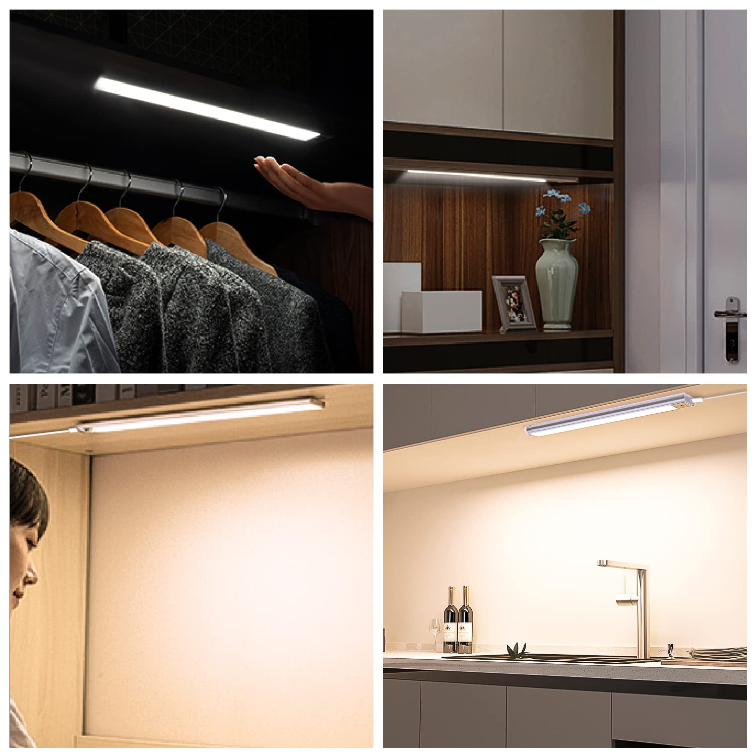 VST Hand Wave Activated Under Cabinet LED Lights - Plug in Closet Lighting with Stepless Dimming, 12 Inch 3 Pack 4000K Cool White - Perfect for Kitchen Shelf, Cupboard, Closet, Workbench and Home Office Lighting