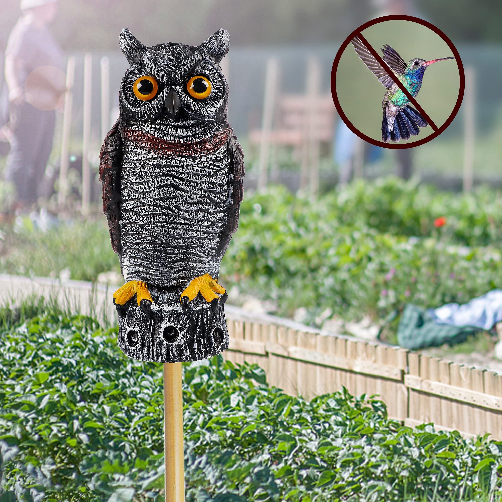 Hausse 3 Pack Realistic Fake Horned Owl Scarecrow Decoy - Plastic Owl Bird Deterrent for Garden, Yard & Outdoor Pest Control - Protects Crops from Birds & Small Animals