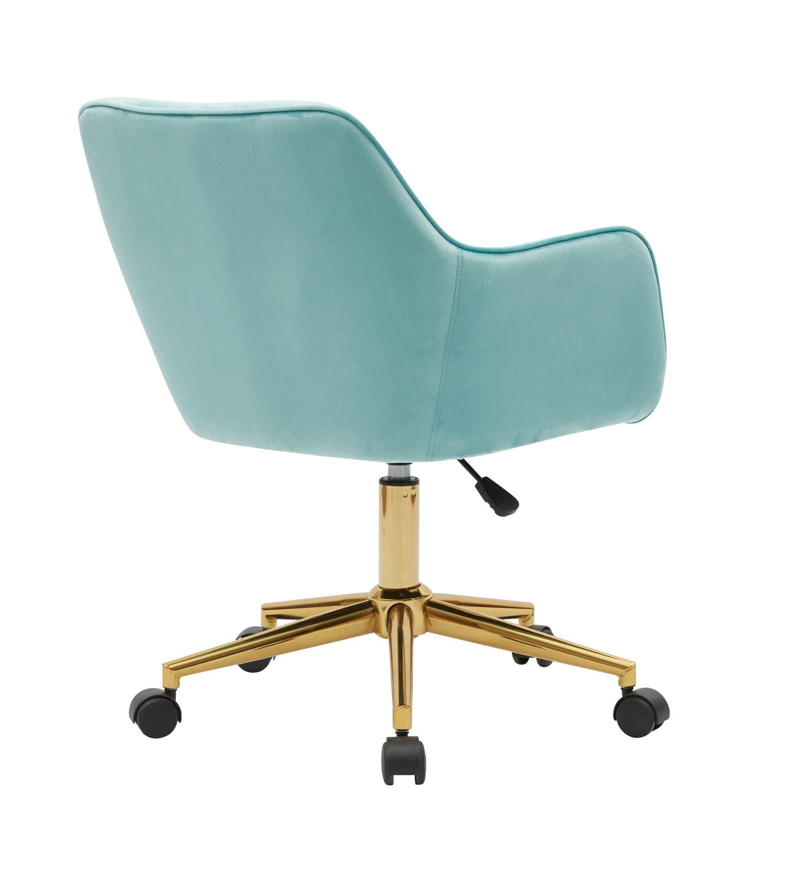 Modern Velvet Mid-Back Swivel Office Chair with Gold Base & Wheels - Elegant Home Office Computer Desk Chair for Women, Girls - Light Green Upholstered Task Chair for Living Room, Vanity, Study & Workspace