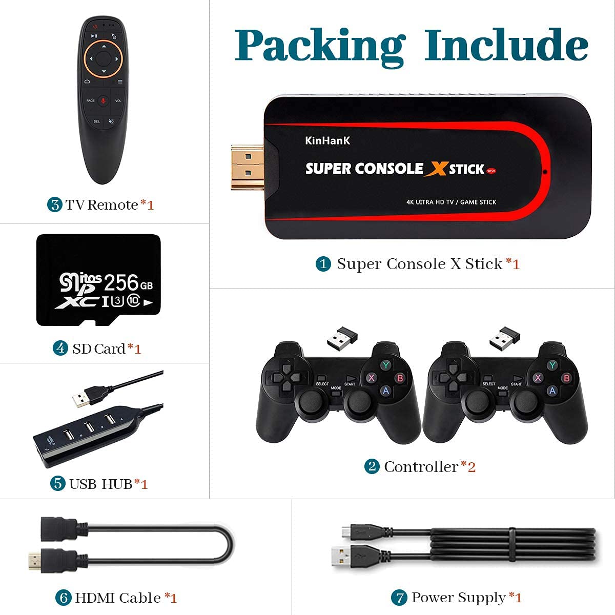 KINMRIS Super Console X STICK 256GB Retro Gaming System - 50,000+ Classic Games, 4K HD TV Output, Wireless Controllers x2 | Perfect for Family Entertainment & Nostalgic Gaming