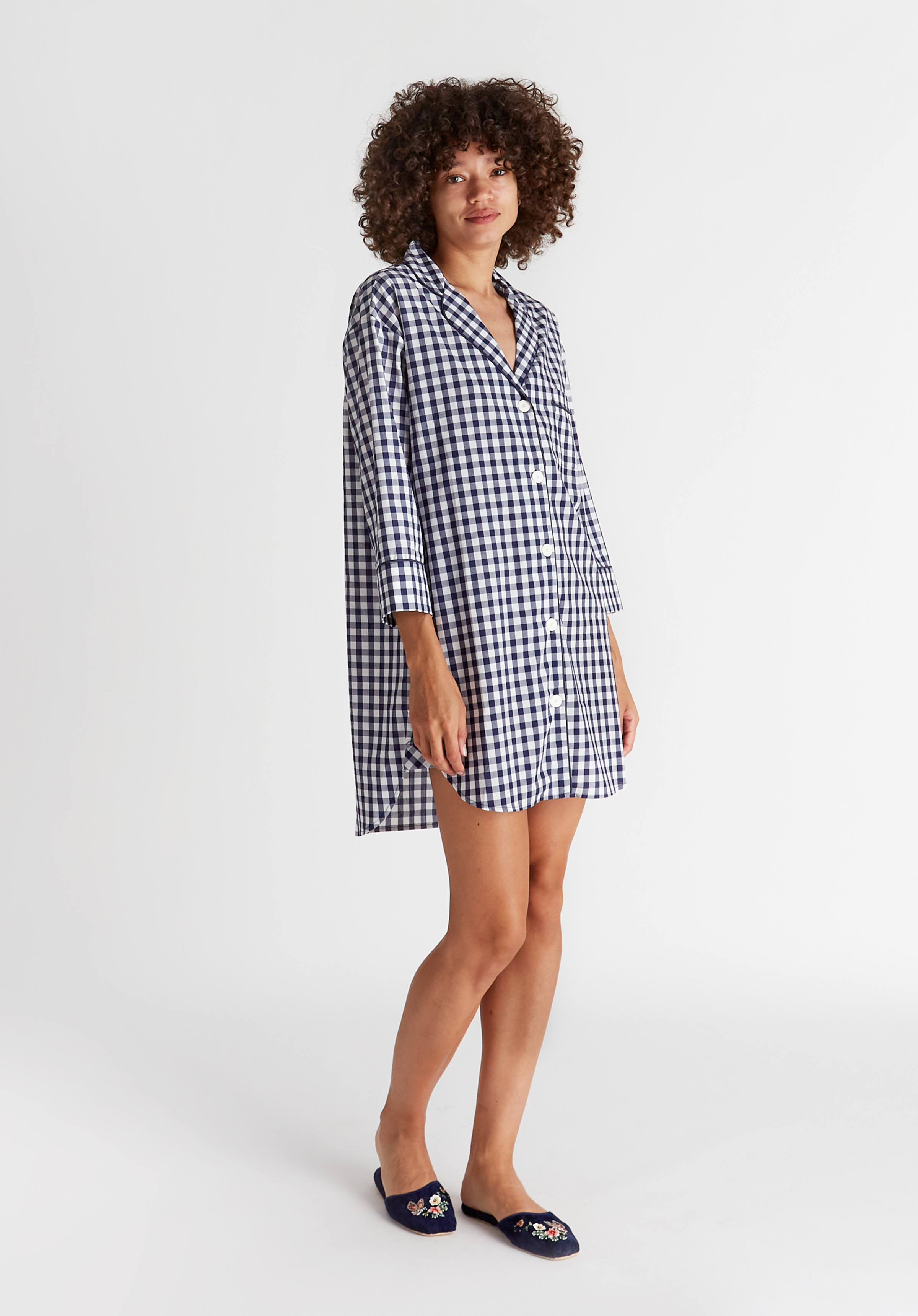 Marina Shirt Dress - Women's Large Blue Gingham Button Down Dress for Casual Wear, Office & Summer Outings