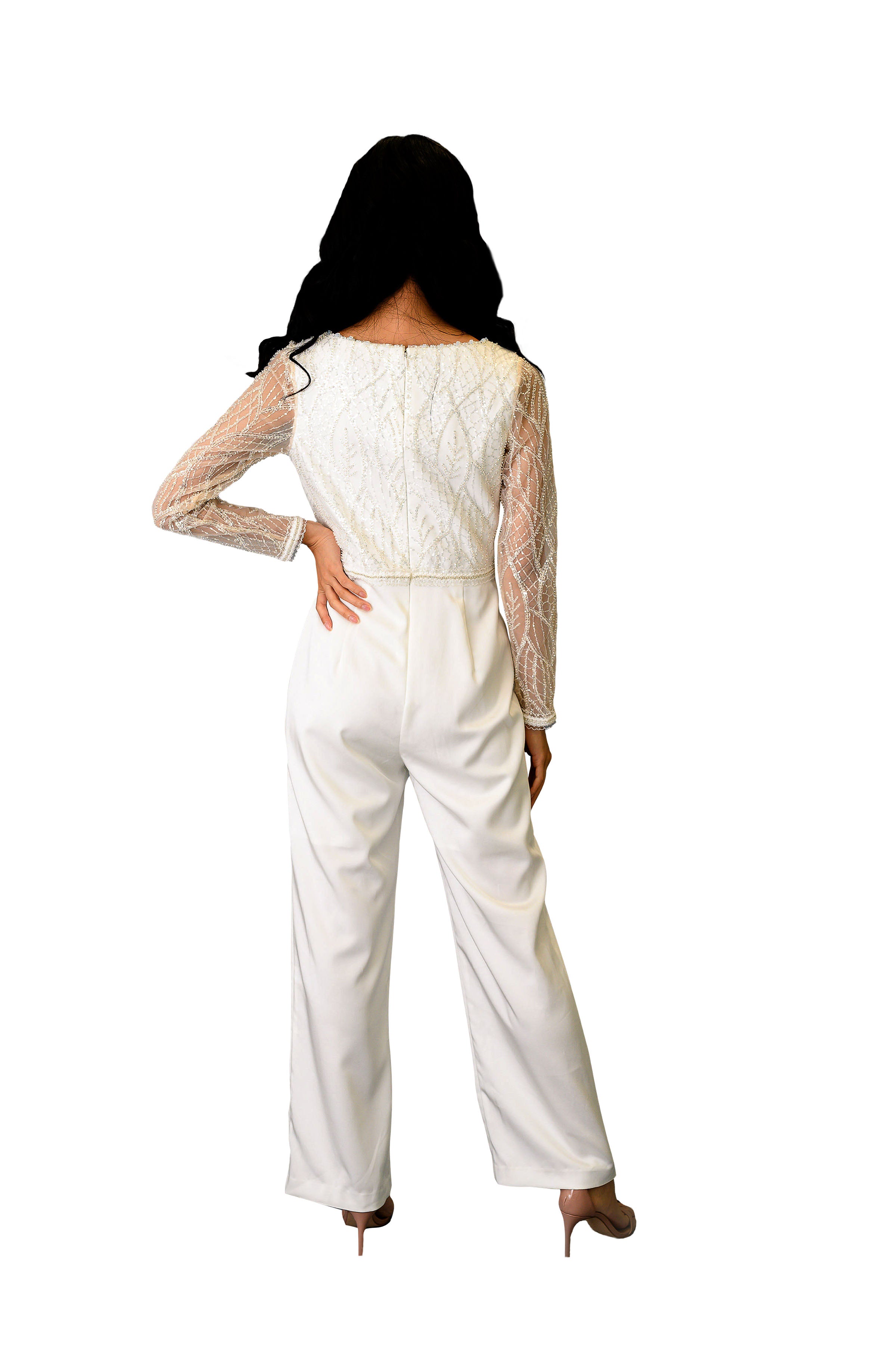 Elegant Women's Fully Embroidered Lace Jumpsuit - Floral Lace Romper for Parties, Weddings & Special Occasions | Comfortable & Stylish Outfit for Evening Events