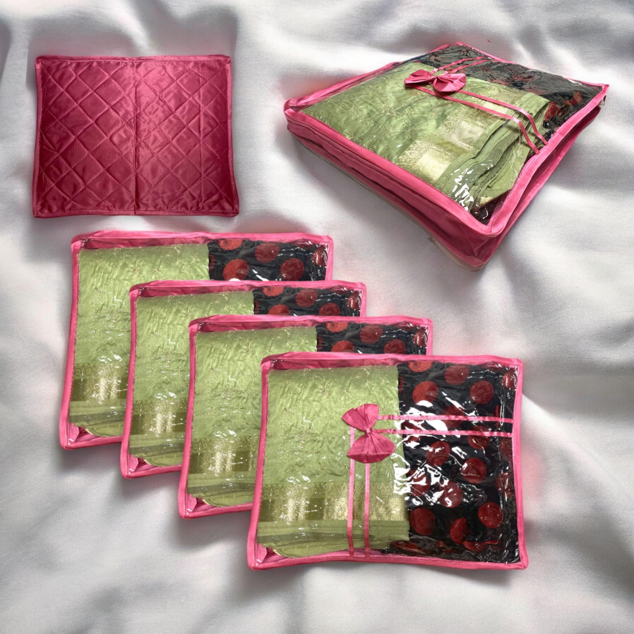 LOVENSPIRE 4-Piece Velvet Sari Bags with Zipper Closure - Premium Saree Storage Organizer for Wardrobe, Travel & Gifting - Perfect for Wedding Favors, Birthday & Anniversary Presents