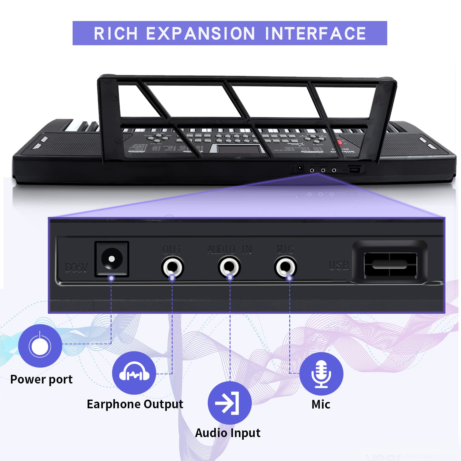 61-Key Portable Digital Piano Keyboard for Beginners with Built-In Dual Speakers & Microphone - Perfect for Home Practice, Music Lessons, and Live Performances