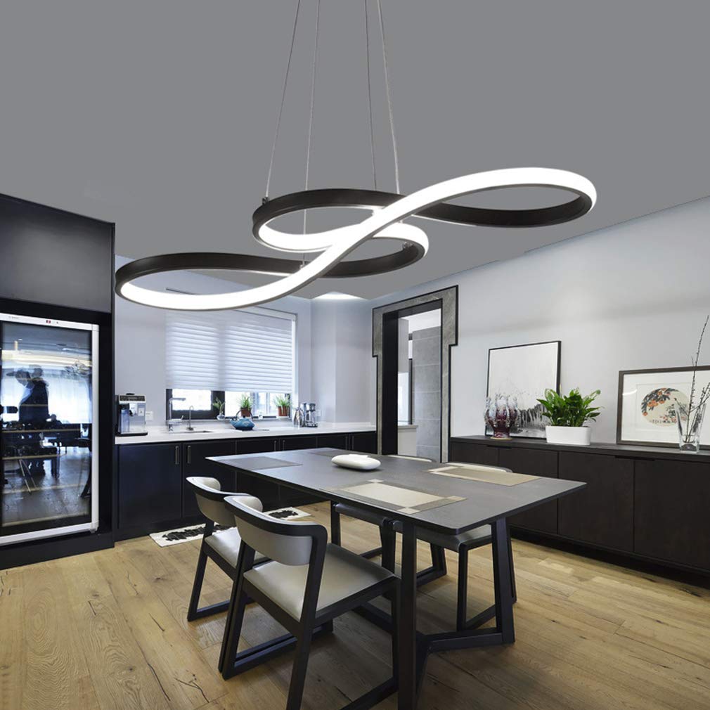 Modern LED Pendant Light - Dimmable Adjustable Chandelier Ceiling Fixture, 40W 75cm Black Hanging Lamp for Living Room, Dining Room & Kitchen Island Lighting | Perfect for Contemporary Home Decor & Restaurant Ambiance
