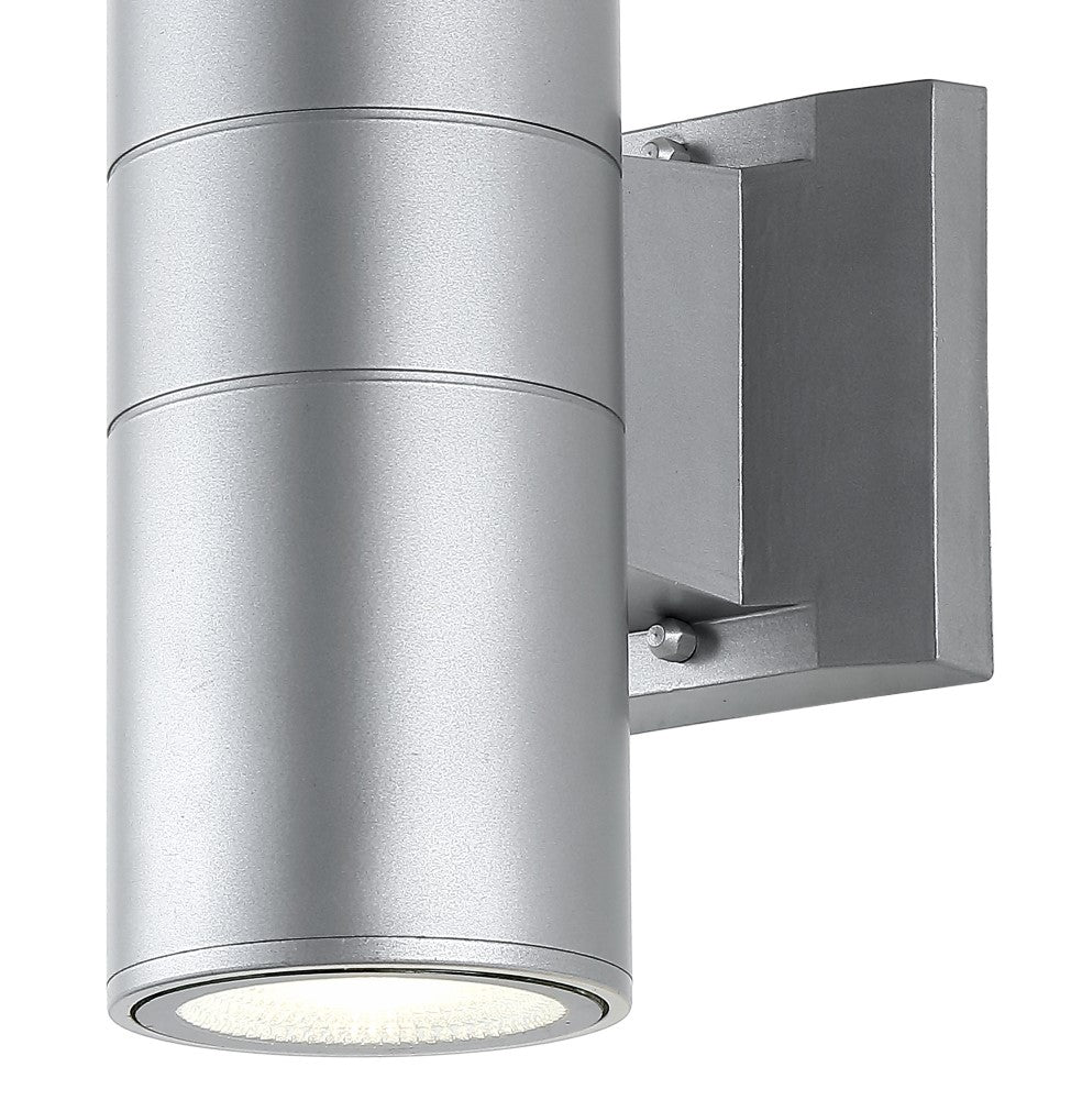 Modern Midcentury Cylinder Outdoor Wall Sconce - Integrated LED Uplight with Metal/Glass Design for Patio, Garden & Porch Lighting
