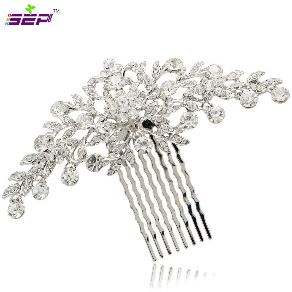Elegant Floral Wedding Veil Hair Comb - Bridal Hair Accessories with Rhinestones for Bride, Bridesmaid, Prom - Perfect for Weddings, Parties, and Special Occasions