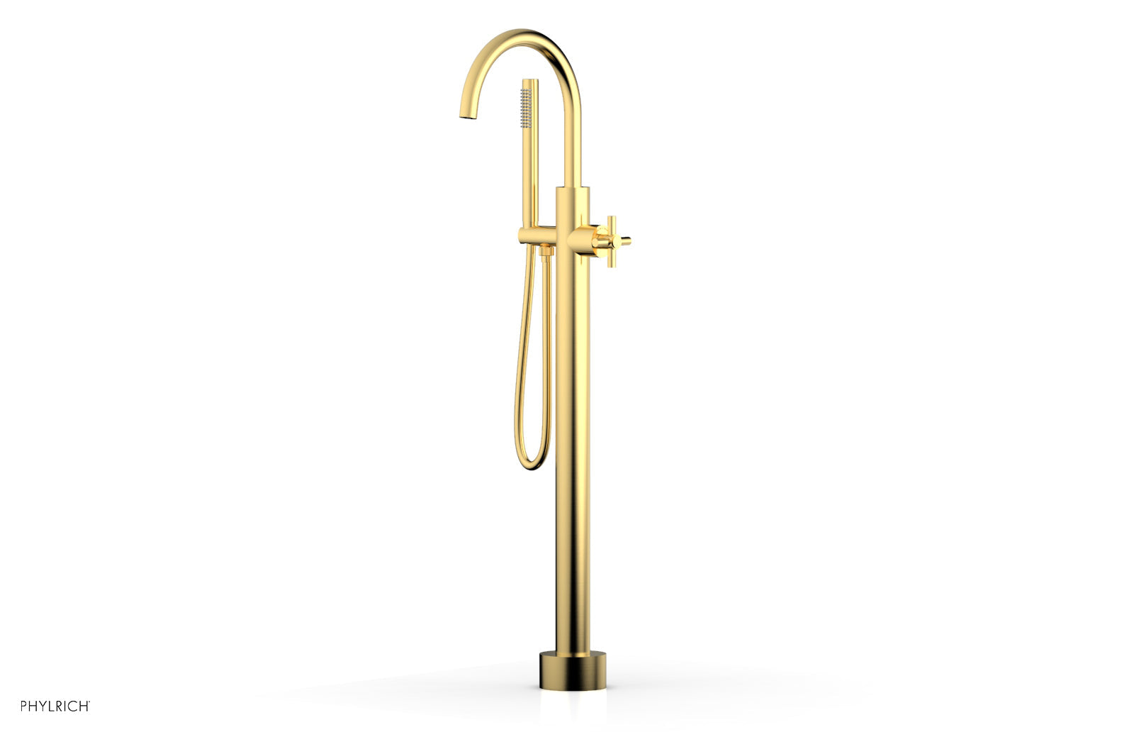 Premium Tall Floor Mount Tub Filler with Cross Handle & Hand Shower - D1314401 - Perfect for Modern Bathroom Renovations and Spa-Like Showers