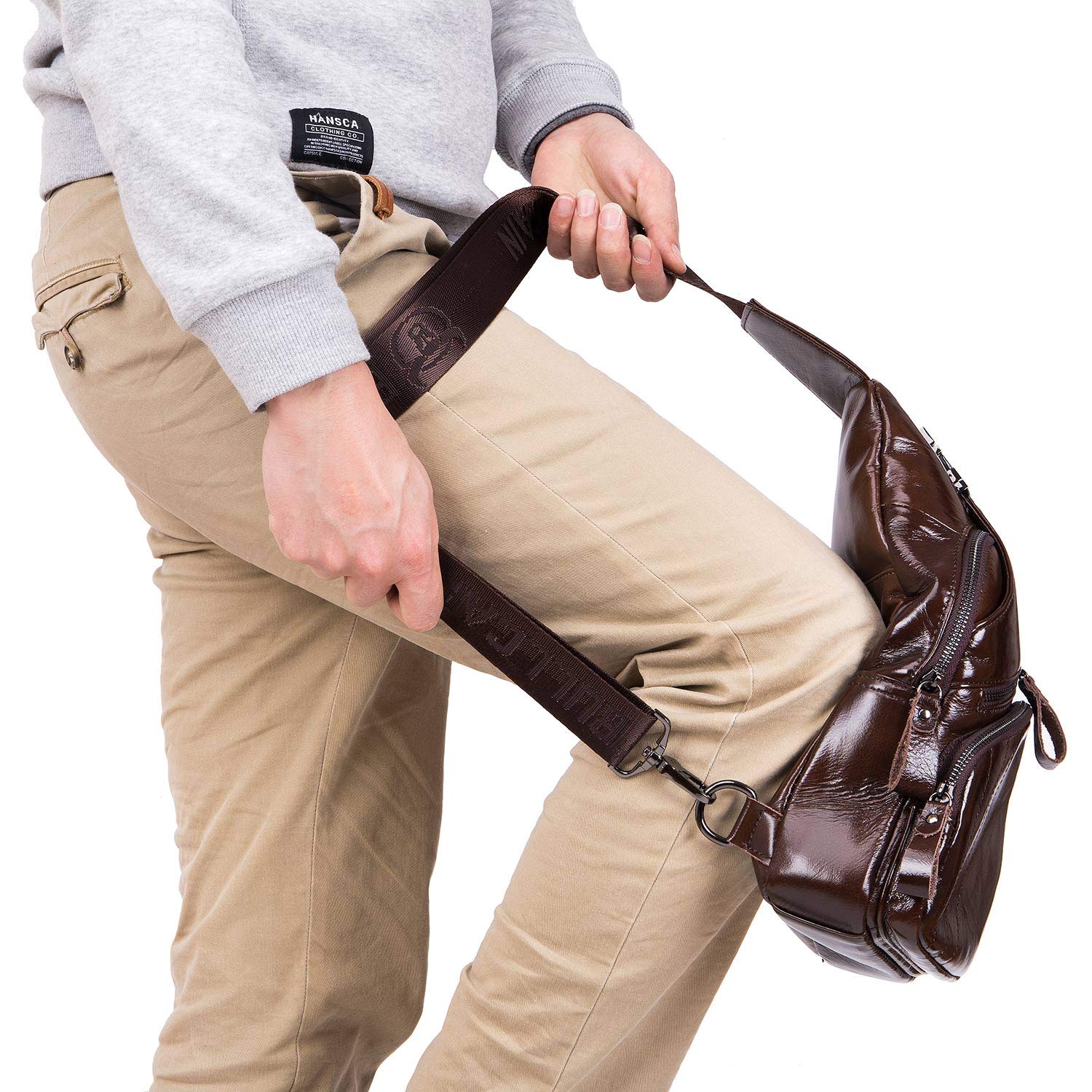 Men's Leather Crossbody Sling Bag - Casual Chest Shoulder Bag for Travel, Hiking & Everyday Use | Durable Daypack Backpack for Outdoor Adventures & Daily Commute