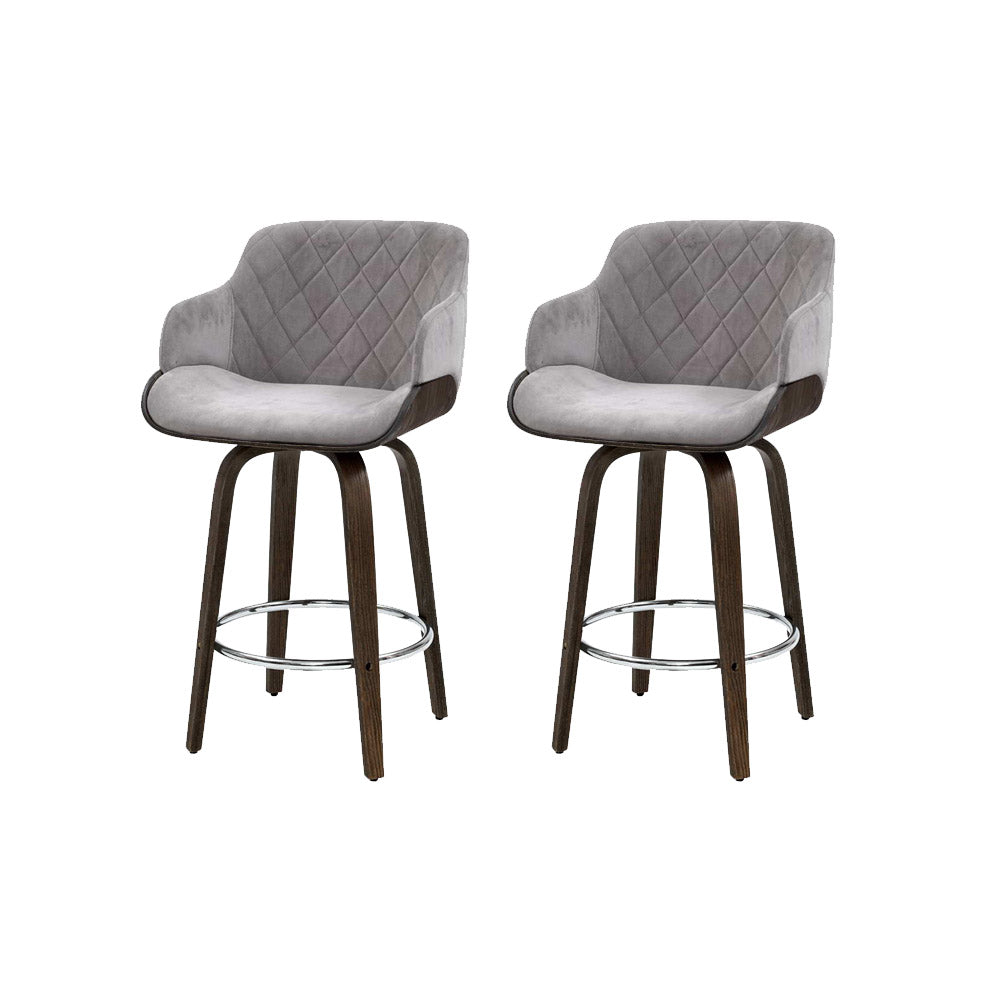 Swivel Bar Stools Set of 2 - Velvet Padded Seat & Wooden Frame - Perfect for Kitchen Island, Home Bar or Breakfast Nook