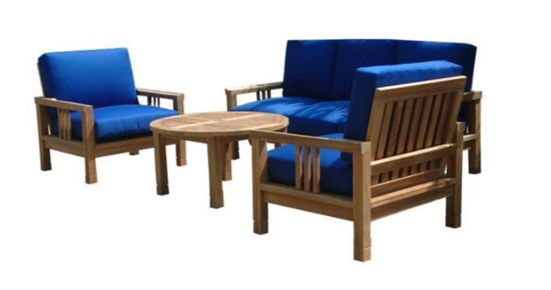 Anderson Teak SouthBay 5-Piece Deep Seating Outdoor Patio Furniture Set - Waterproof Cushions & Durable Teak Wood - Perfect for Backyard, Poolside & Garden Conversations (Set 255)
