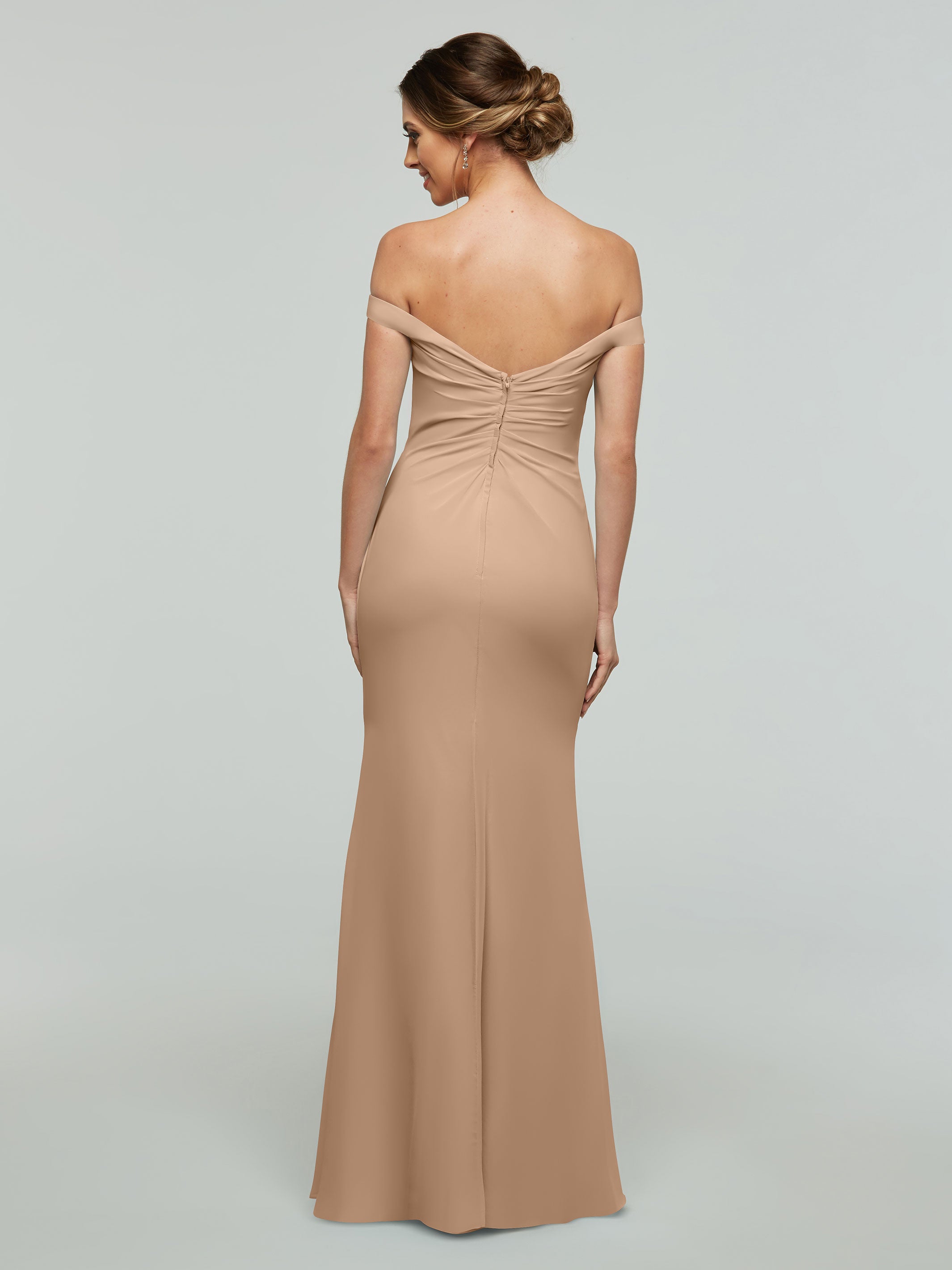 Elegant Off-the-Shoulder Chiffon Bridesmaid Dress with Fit & Flare Silhouette | Perfect for Weddings, Prom & Formal Events
