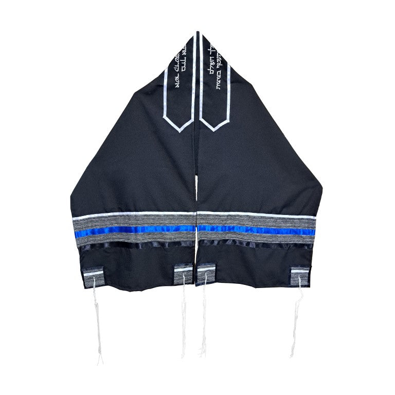 Bar Mitzvah Tallit - Black Prayer Shawl with Blue & White Stripes for Jewish Ceremonies, Wedding Tallit | Perfect for Synagogue, Coming of Age & Religious Celebrations