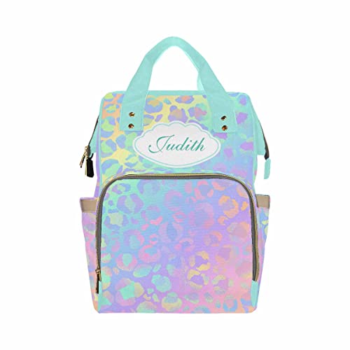 Personalized Rainbow Leopard Print Diaper Backpack - Custom Text 
