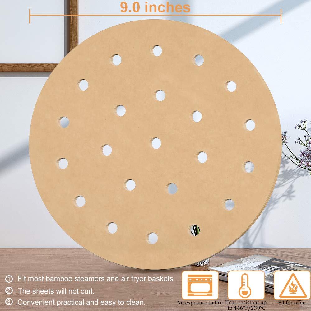 WanderLand 100-Pack 9-Inch Air Fryer Parchment Liners - Disposable Nonstick Round Baking Paper for Microwave, Oven & Air Fryer - Oil & Water Resistant, Bleach-Free - Perfect for Roasting, Baking & Reheating Food