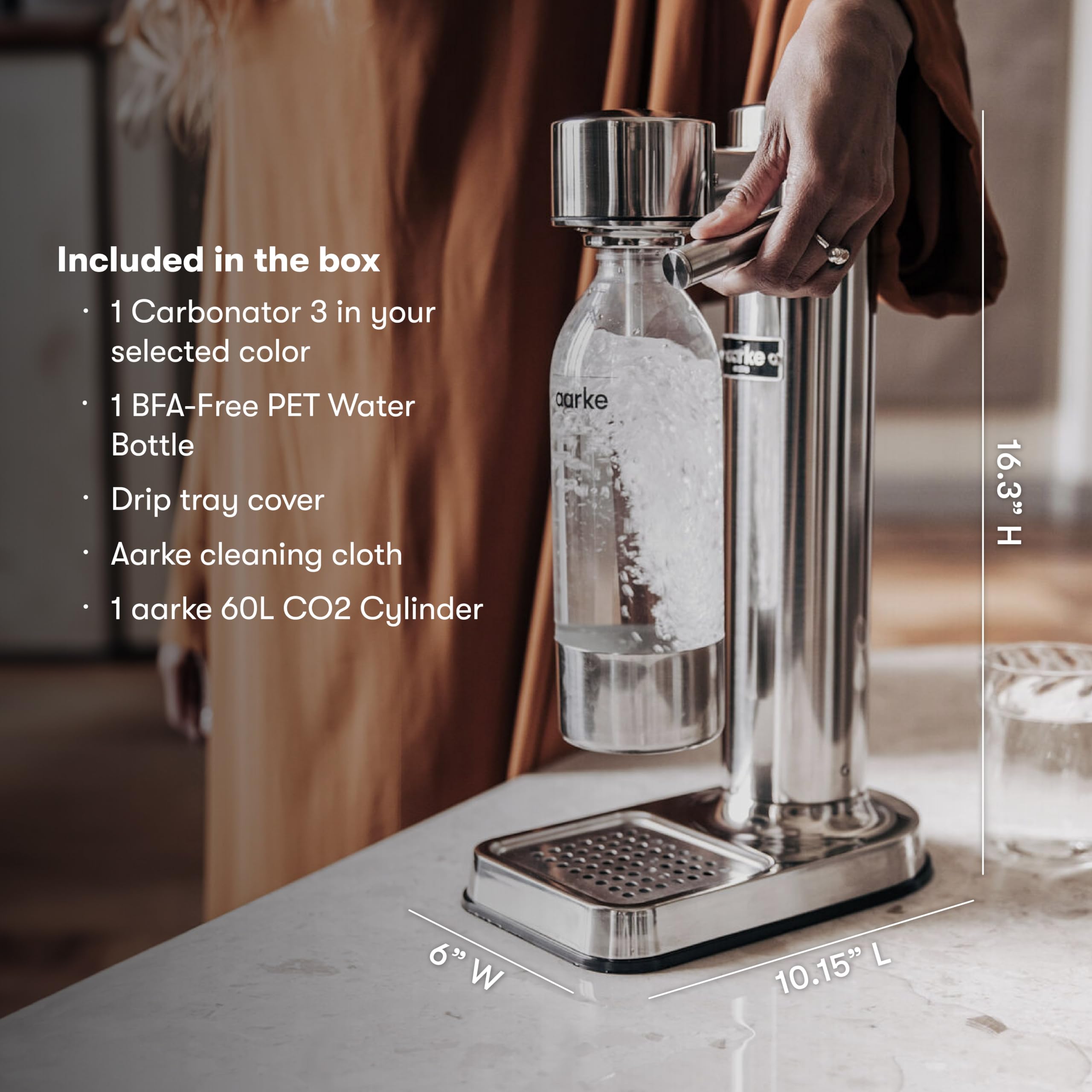 Aarke Carbonator III with CO2 Cylinder - Premium Sparkling Water Maker Machine, Stainless Steel Home Soda Maker with 800mL BPA-Free PET Reusable Bottle for Fresh Carbonated Drinks | Perfect for Kitchen, Office & Home Bar Use
