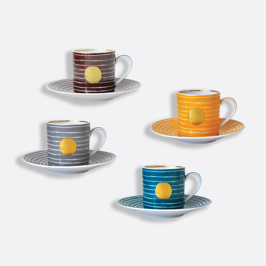 Bernardaud Aboro Coffee Cups and Saucers Set - Elegant Porcelain Tea Cups with Saucers for Home, Cafe & Restaurant Use