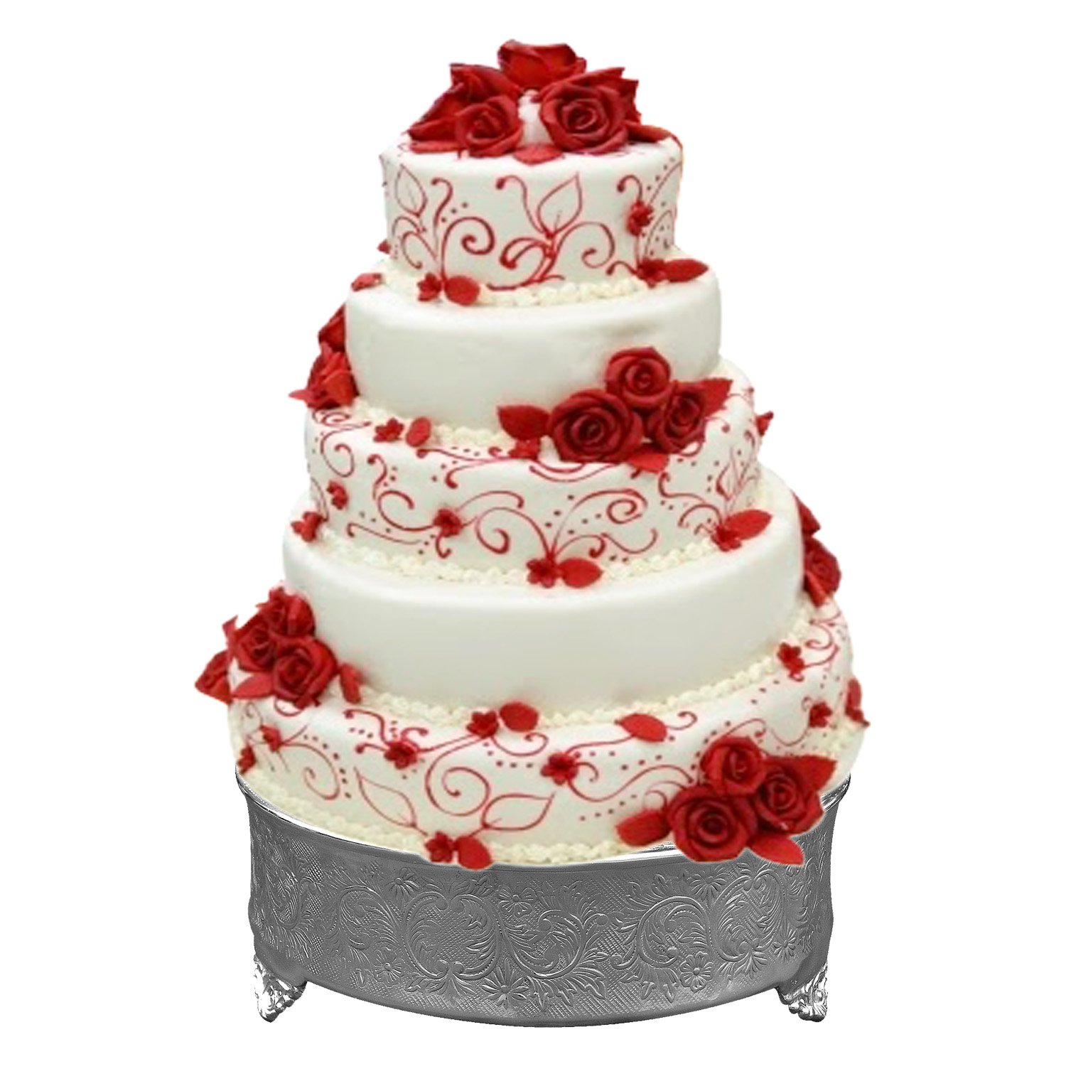 GiftBay 22 Inch Round Silver Wedding Cake Stand - Handcrafted Embossed Metal Tiered Dessert Display for Weddings, Parties & Special Events | Elegant & Durable Cake Plate for Anniversary, Birthday Celebrations