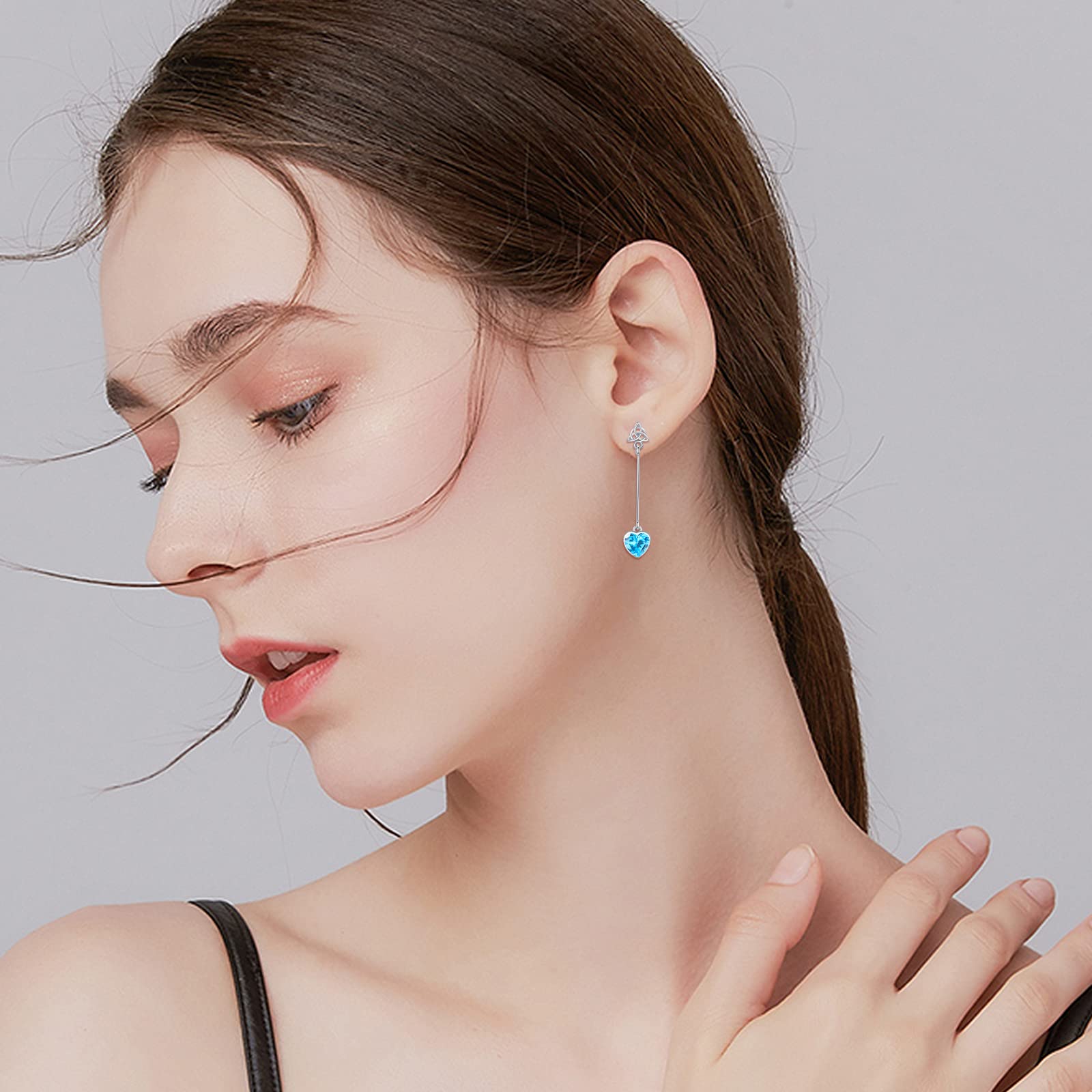 Celtic Moonstone & Turquoise CZ Birthstone Earrings for Women - Sterling Silver Celtic Knot Heart Drop Dangle Earrings - Moonstone Jewelry for Teen Girls - Perfect Irish Gift for Birthday, Christmas & Special Occasions - Ideal for Weddings, Parties & Everyday Wear