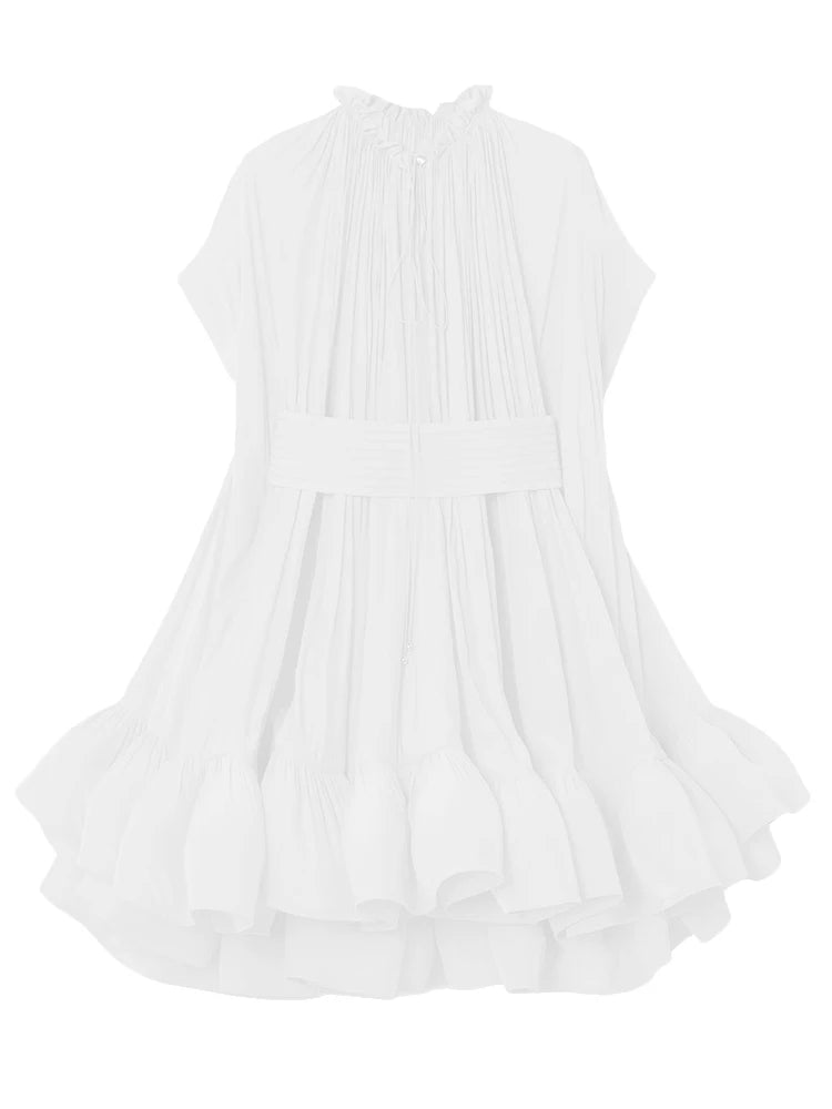 Women's Asymmetrical High Waist Pleated A-Line Mini Dress - Round Neck Short Sleeve Summer Casual Dress for Date Night, Party & Vacation