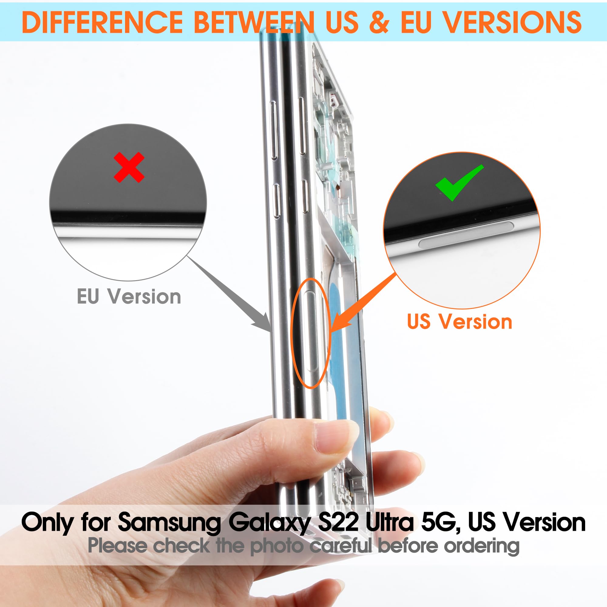 Original OLED Screen Replacement for Samsung Galaxy S22 Ultra 5G (Model SM-S908B/SM-S908U) - Full Display Assembly with Digitizer & Tools (Silver Frame) - Perfect for Cracked Screen Repair & DIY Phone Maintenance