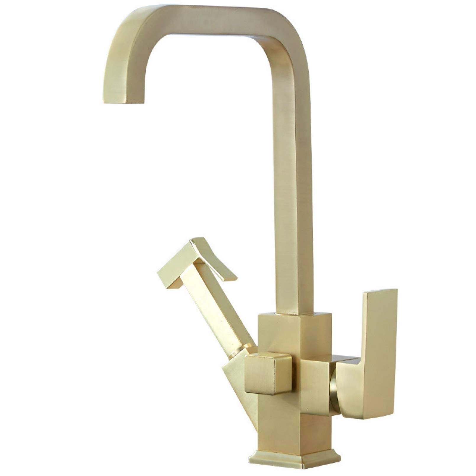 Brushed Gold Kitchen Faucet with Hand Shower & Spray Gun - Hot & Cold Water Mixer Tap with 360° Rotation for Sink - Perfect for Modern Kitchens, Dishwashing & Food Prep