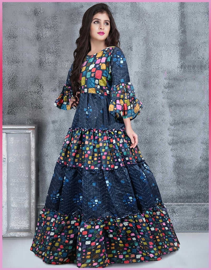 Elegant Blue Chanderi Gown for Women - Perfect for Weddings, Parties & Special Occasions