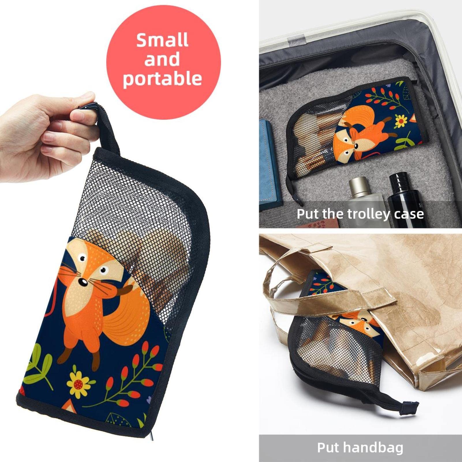 12-Piece Makeup Brush Organizer Bag with Flower & Animal Fox Design - Portable Cosmetic Brush Holder Case for Travel, Home & Professional Makeup Artists