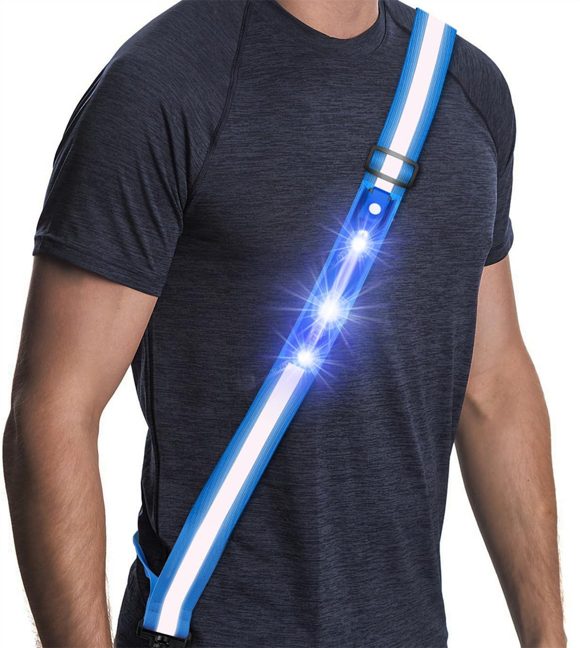 Simket Rechargeable LED Reflective Sash - Adjustable High Visibility Safety Gear for Night Walking, Jogging, Running & Biking - Perfect for Men & Women Outdoor Activities in Low Light Conditions